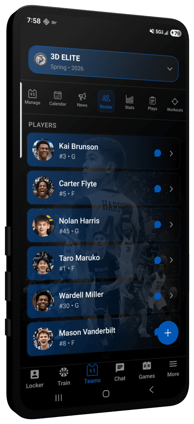 SPL45H organization, teams, and roster view on phone